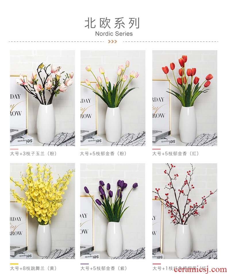 White ceramic vases, contemporary and contracted sitting room dry flower arranging flowers TV ark household decorate the table surface floral furnishing articles