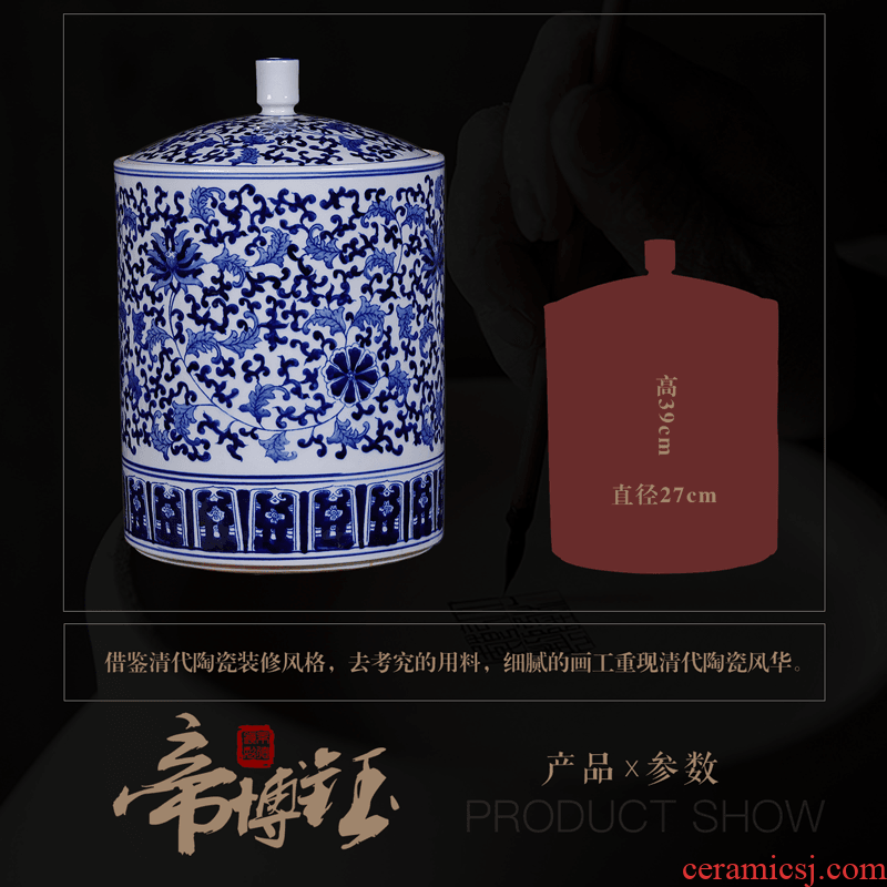 Jingdezhen ceramic vase furnishing articles manually blue and white porcelain home decoration lid tin with the sitting room of Chinese style mesa