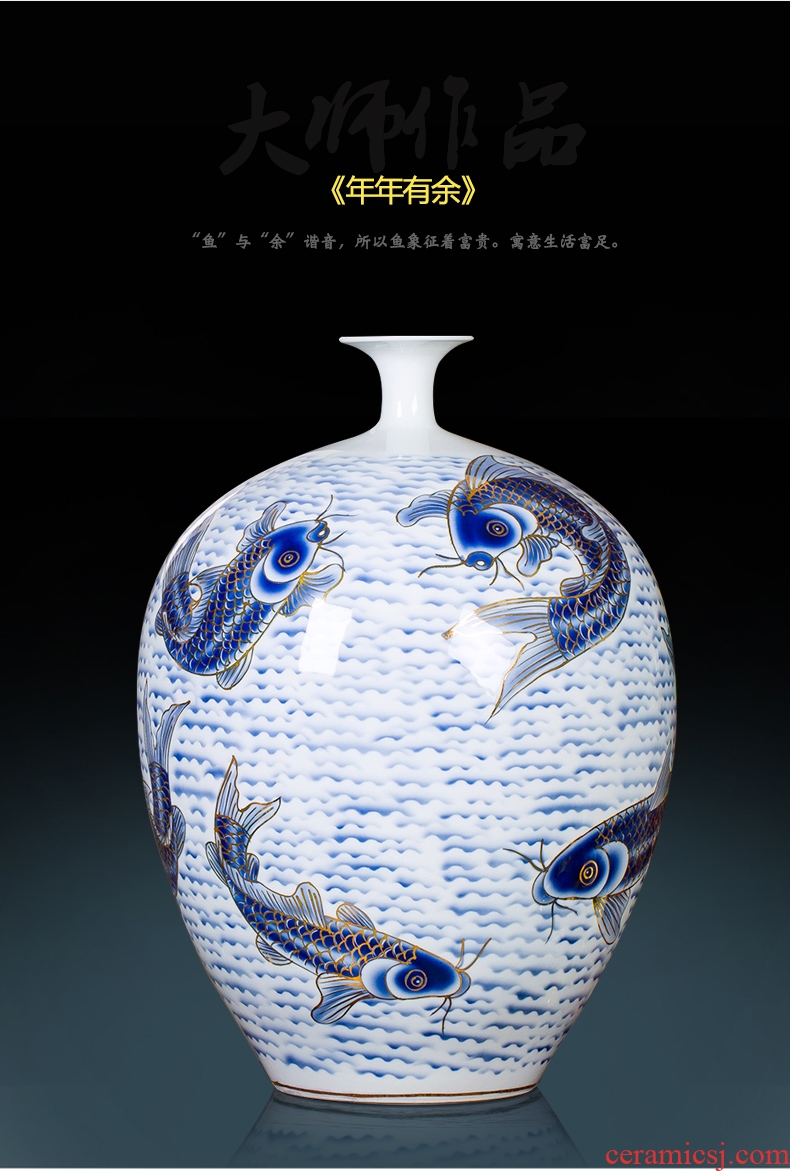 Jingdezhen ceramic paint big vase masters hand draw every year more than furnishing articles Chinese blue and white porcelain is sitting room adornment