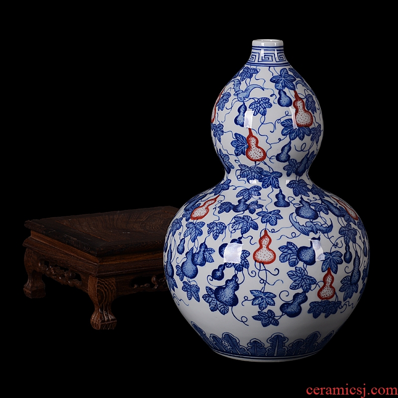 Jingdezhen ceramics vase hand-painted antique blue-and-white bound branch lotus gourd youligong craft vase, home decoration