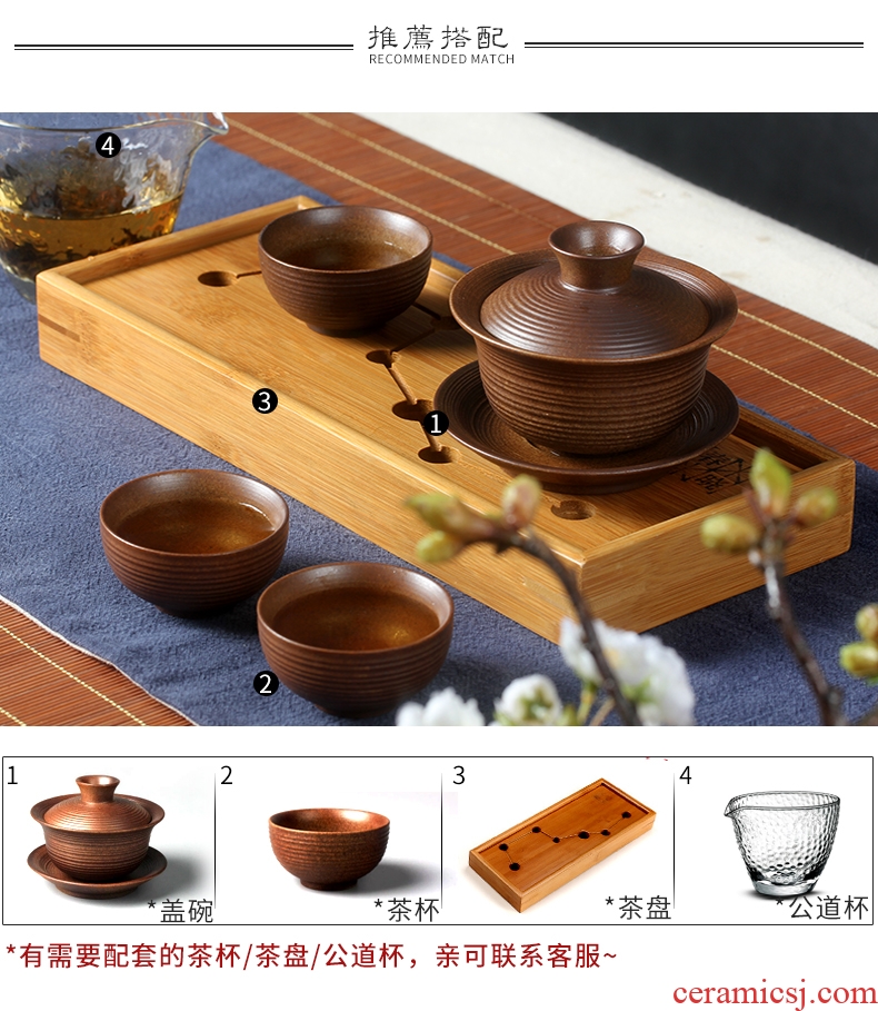 Jade art Japanese restore ancient ways to burn only coarse pottery tureen three bowls of archaize work hand in hand bowl to bowl ceramic tea set