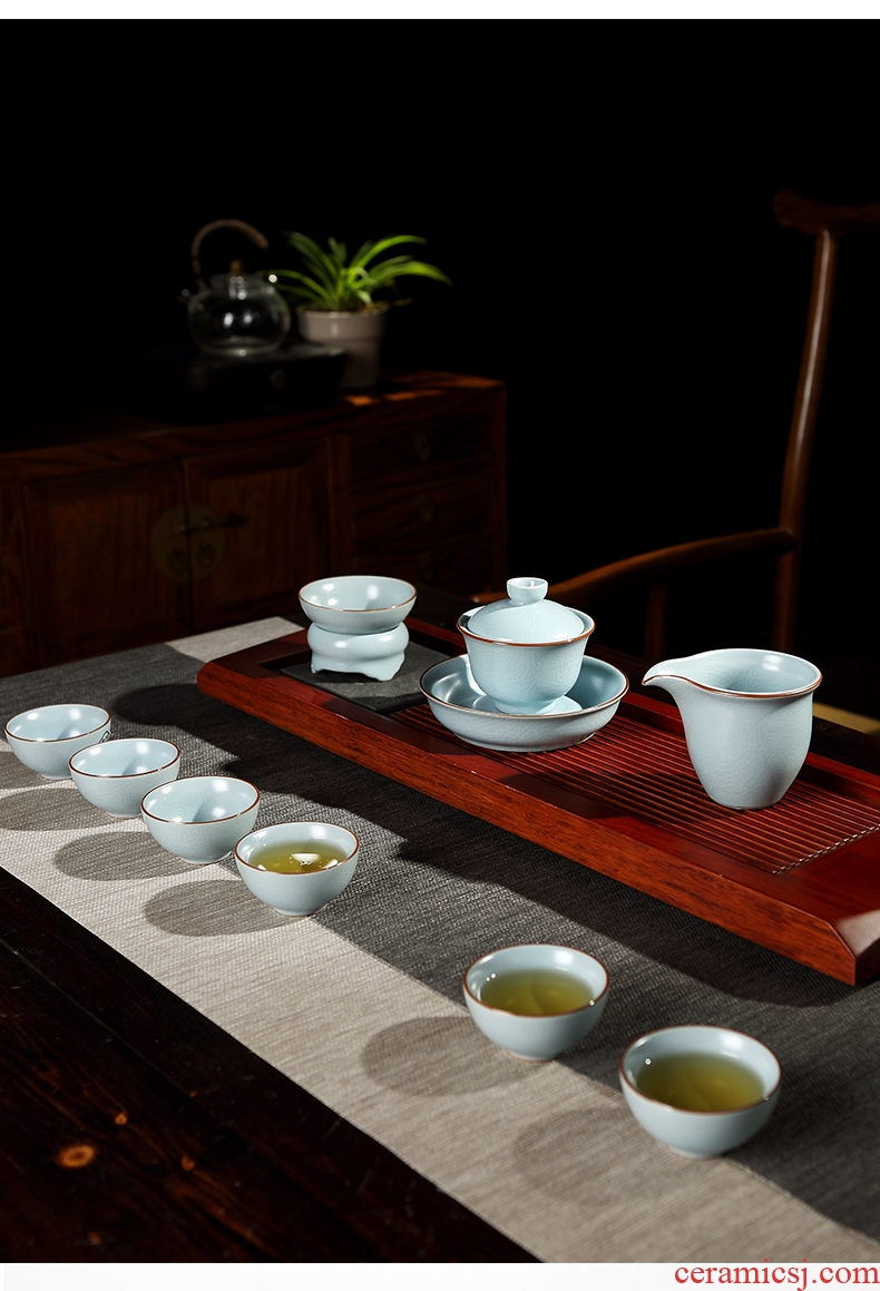 DH jingdezhen tea set household contracted kung fu tea set celadon glass teapot archaize your kiln tea set