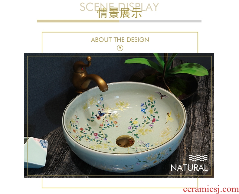 Million birds stage basin sink ceramic lavatory circle art basin bathroom wash face basin crack of flowers and birds