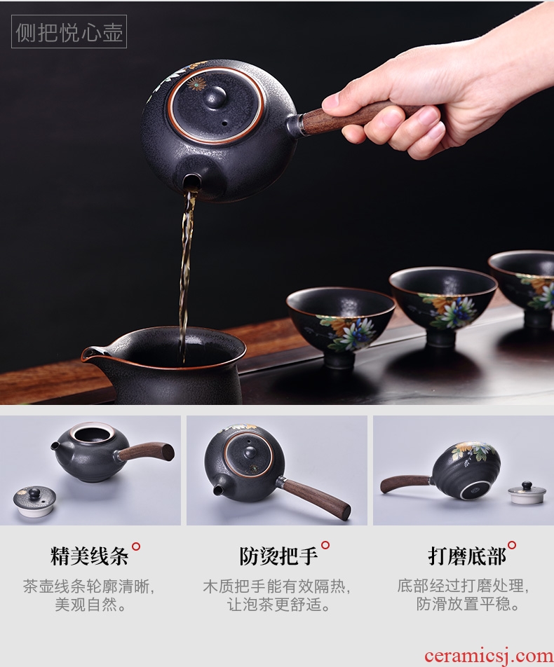 In tang dynasty kiln stereo on flower tea Japanese ceramic teapot kung fu tea set side put the pot of tea to single pot