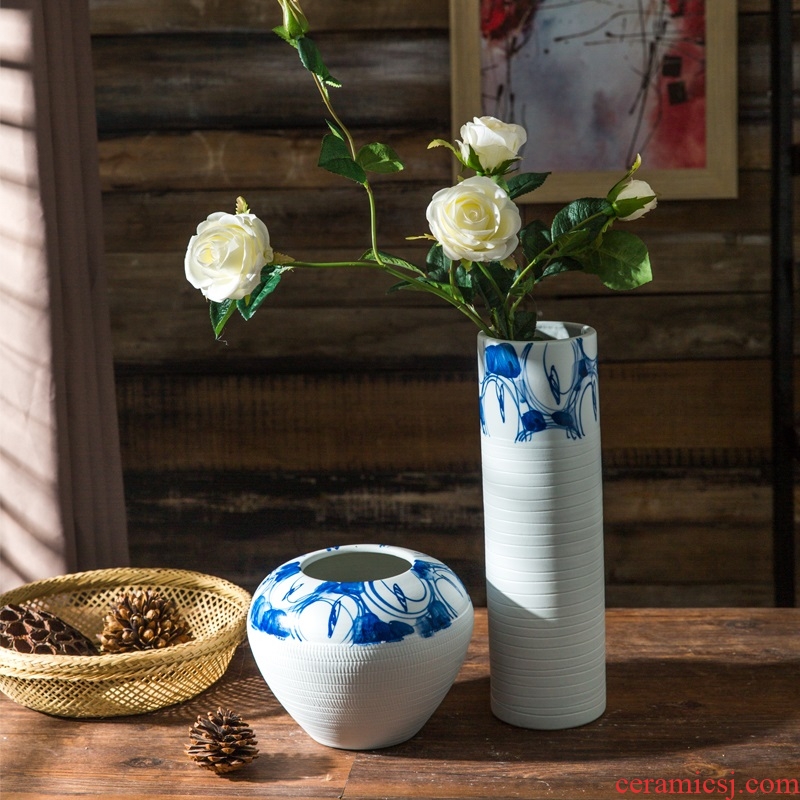 Modern Jane the stripe small lucky bamboo of blue and white porcelain porcelain of jingdezhen ceramic vase sweet household decorations