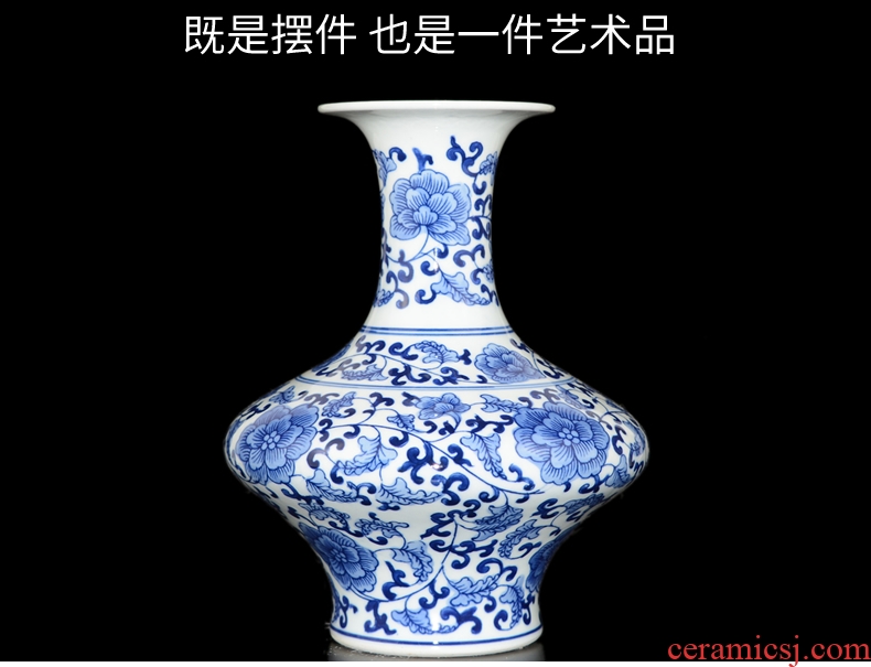 Jingdezhen ceramic manual hand-painted under glaze blue and white porcelain vase color archaize sitting room small handicraft rich ancient frame furnishing articles