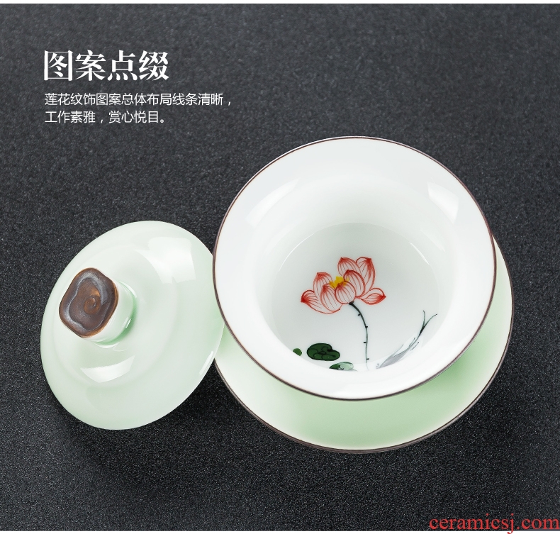 Qin Yi white porcelain kung fu tea set hand-painted ceramic tea tureen tea cup home a complete set of tea set gift boxes