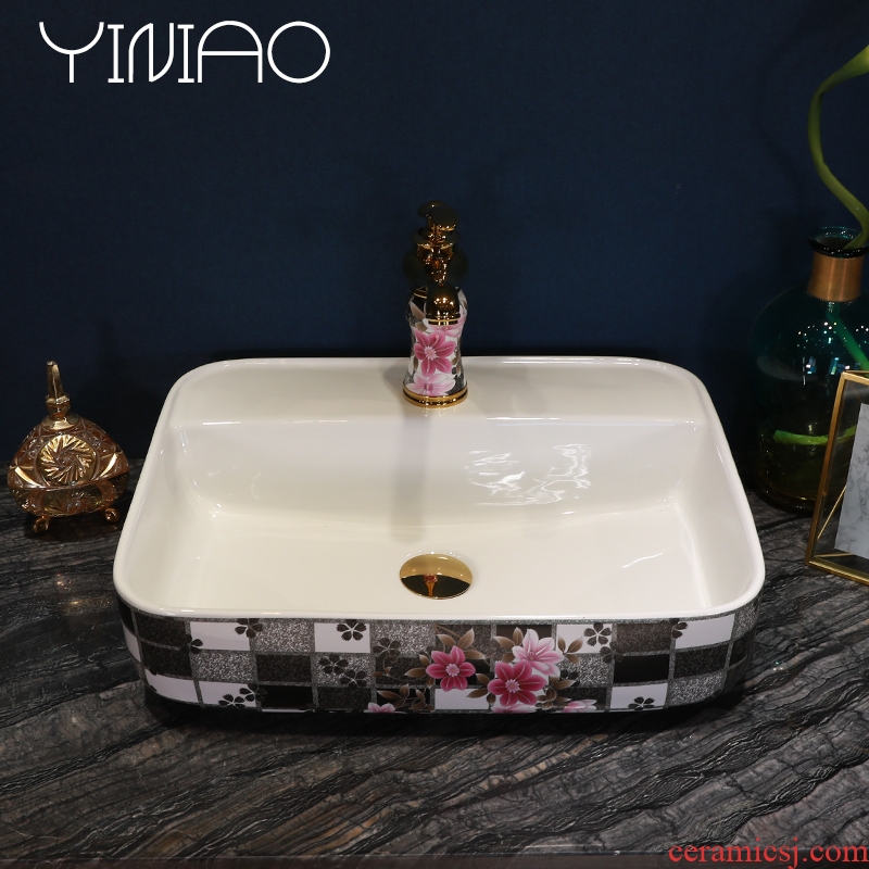 Jingdezhen stage basin of continental basin bathroom ceramic face basin household basin sink rectangular art