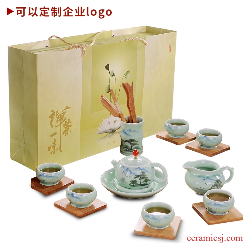 Kung fu tea set suit household Chinese hand-painted jingdezhen ceramic tea office six cups of a complete set of tea sets