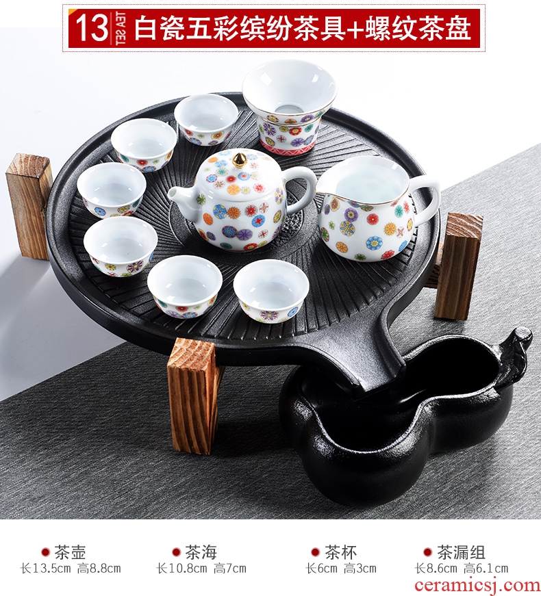 Porcelain god contracted Japanese tea ceremony household utensils suit real wood double stone mill ceramic cups tea tray tea tea