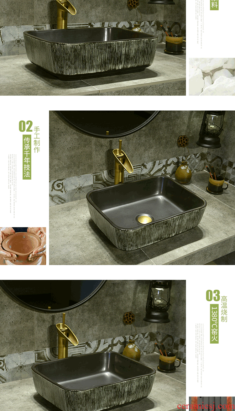 Jingdezhen basin of Chinese style lavatory washbasins kaolin ceramic on the stage of the basin that wash a face basin of rectangular black wood