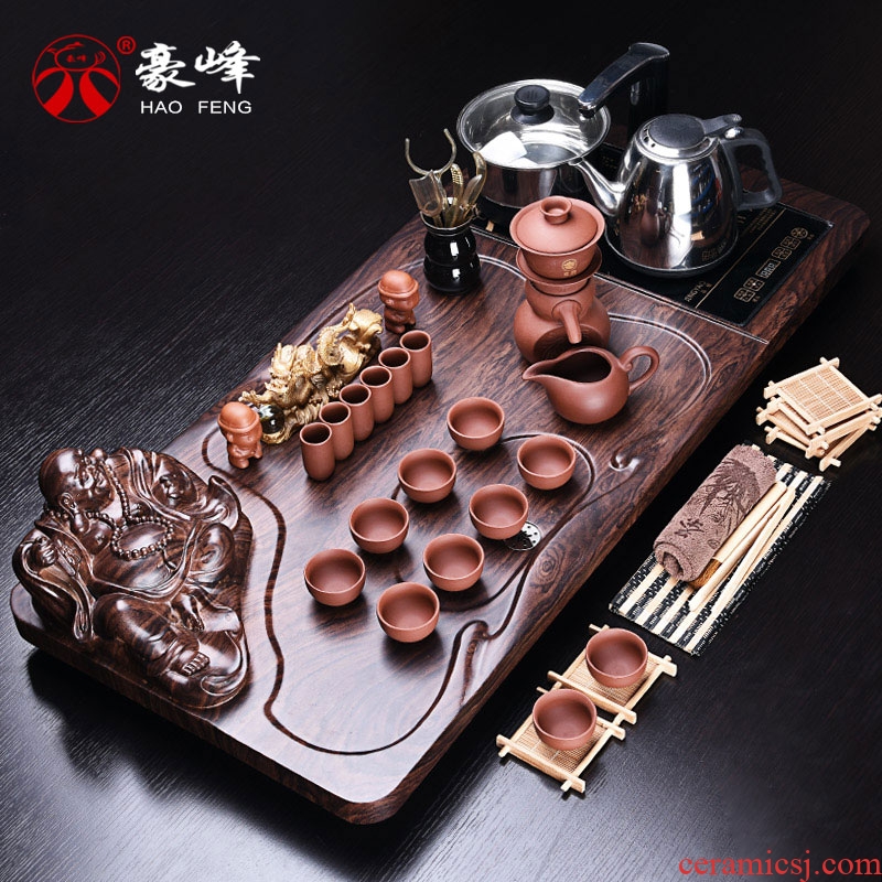 HaoFeng purple sand tea set home kung fu automatic ceramic cups teapot electric furnace tea tea tea tray