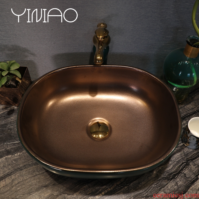 Gold-plated million birds with the stage basin square art ceramic lavatory bathroom sink continental basin