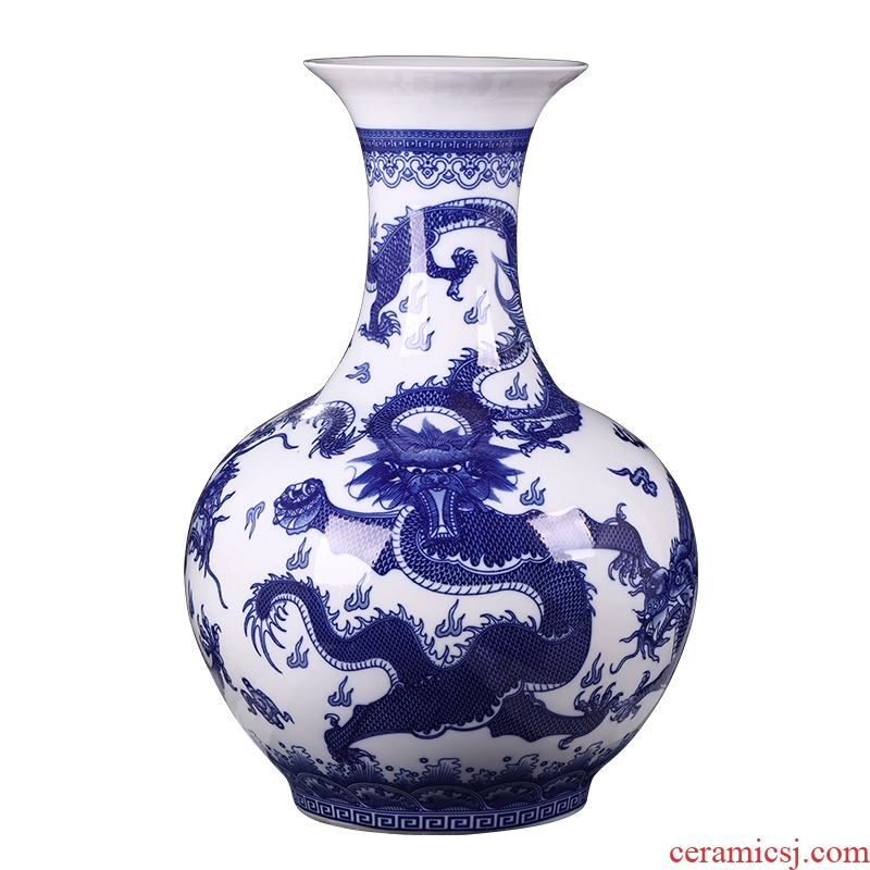 Blue and white porcelain of jingdezhen ceramics of large sitting room of Chinese style household furnishing articles of blue and white porcelain vases, flower arrangement furnishing articles