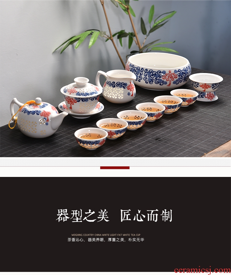 Gorgeous young creative household and exquisite ceramic kung fu tea set tea tray tureen teapot tea cup contracted with tea