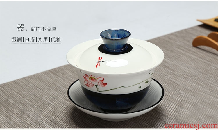 Imperial springs hand-painted only three tureen household kung fu tea bowl lotus ceramics kiln tea large cups