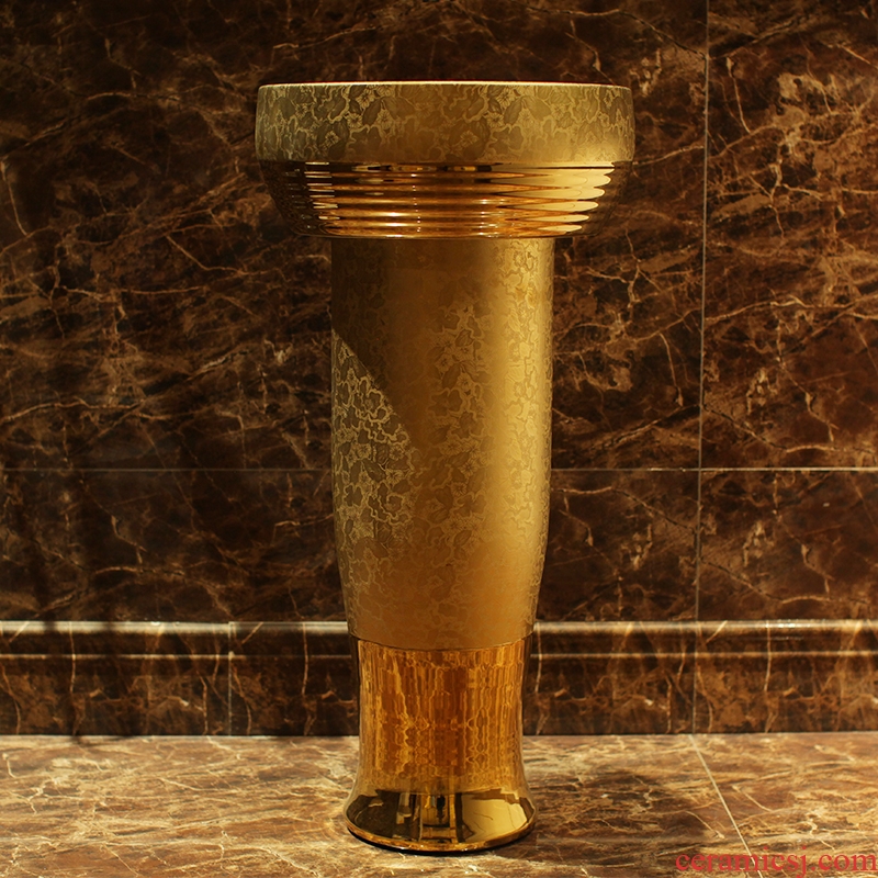 Post, qi basin pillar three-piece set of ceramic art basin pillar lavatory basin corrugated lotus