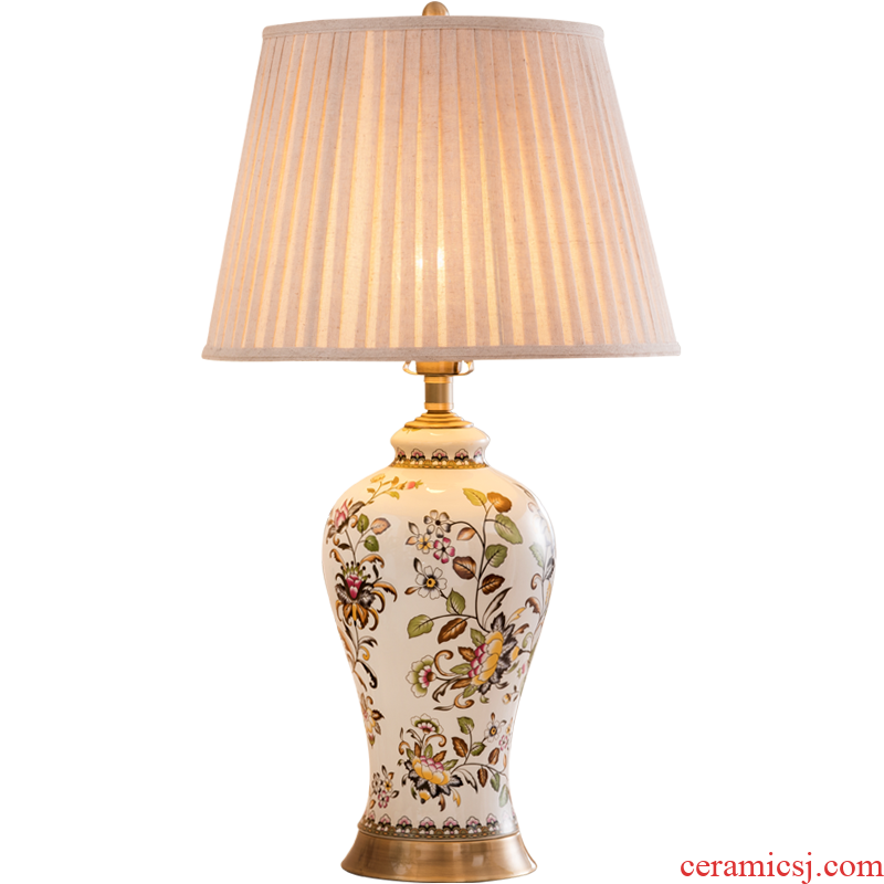 Jingdezhen ceramic desk lamp full copper lamp sitting room of Chinese style bedroom adornment hand-painted retro creative ceramic desk lamp