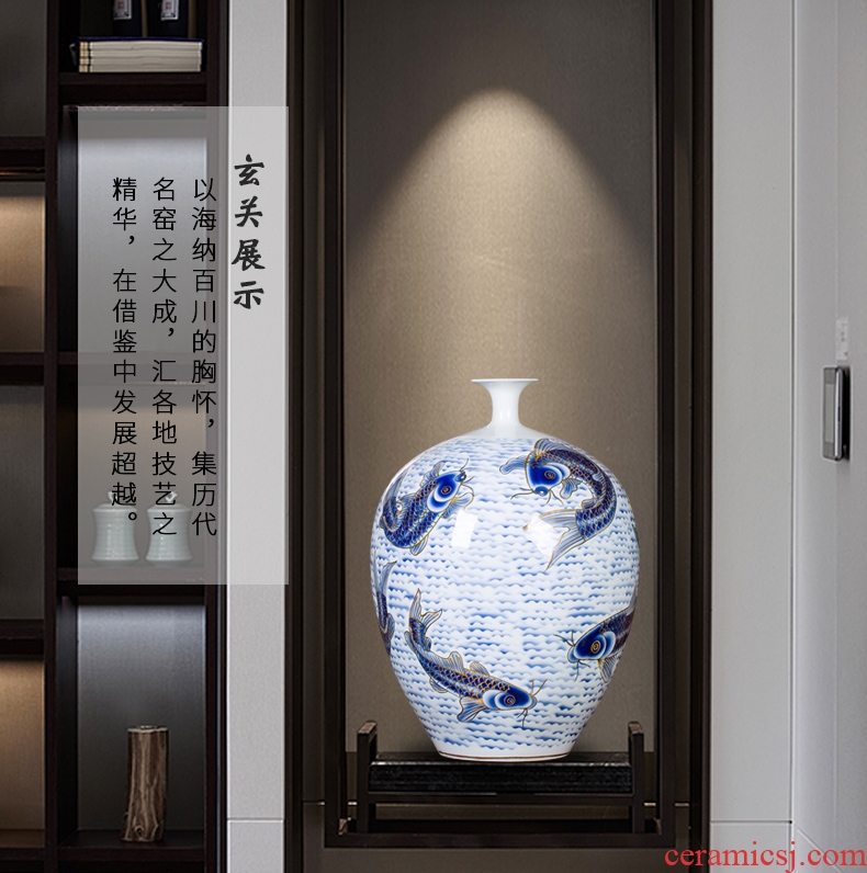 Jingdezhen ceramic paint big vase masters hand draw every year more than furnishing articles Chinese blue and white porcelain is sitting room adornment