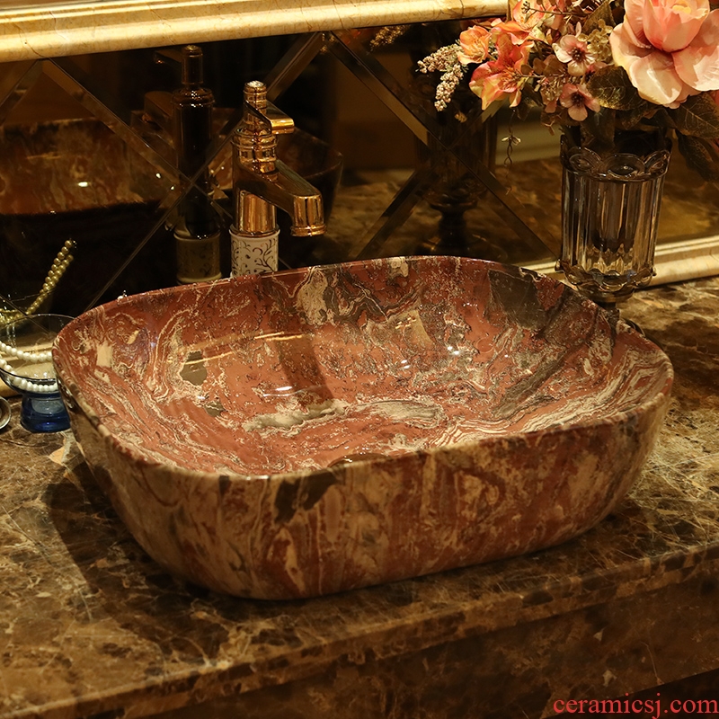 Jingdezhen ceramic stage basin art square imitation marbled archaize sink bathroom sinks
