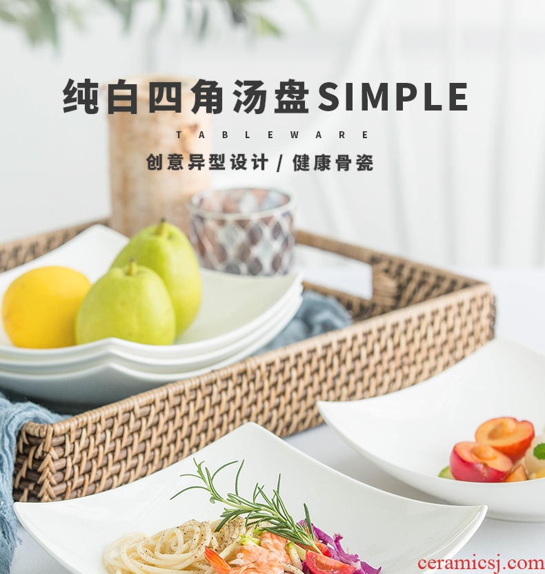 Pure white creative irregular western soup plate plate plate household Chinese jingdezhen ceramic fruit salad dishes