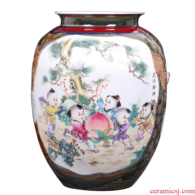Chinese style manual creative kiln jingdezhen ceramics painting and calligraphy cylinder vase sitting room porch decoration furnishing articles