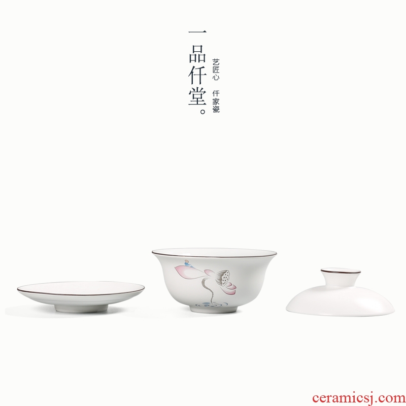 Yipin # $color ink fat white three just tureen ceramic kung fu tea set item to make tea bowl to bowl bowl