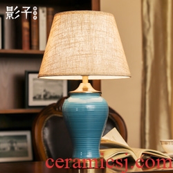 New Chinese style ceramic desk lamp sitting room bedroom berth lamp Chinese wind restoring ancient ways zen hand-painted decorative warm all copper lamp