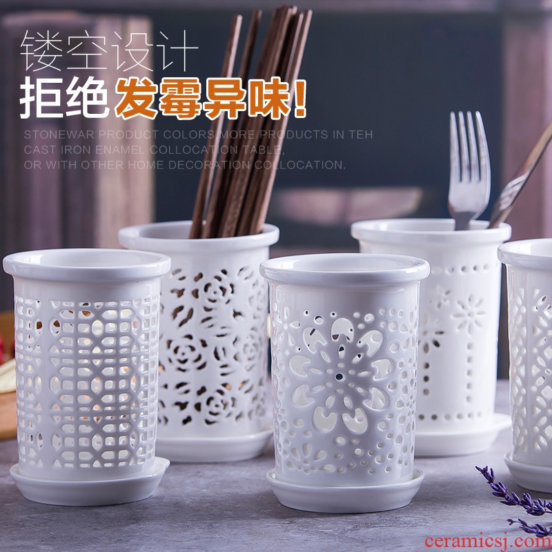 Ceramic tube/cage binocular chopsticks rack shelf/box mouldproof drop Korean creative home kitchen supplies