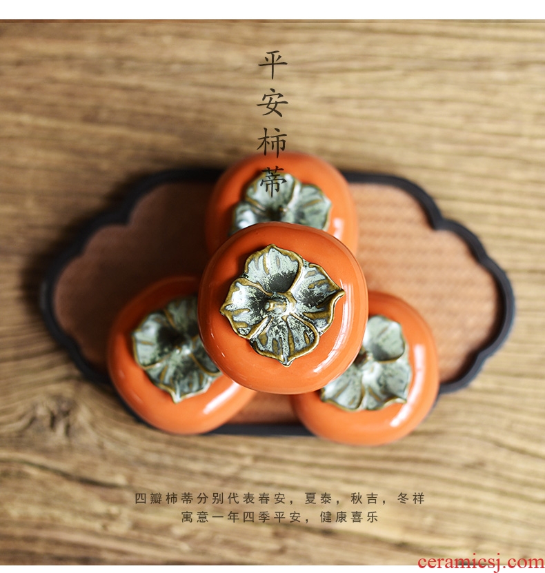 Tao fan ceramic persimmon tea caddy seal storage tanks small POTS kung fu tea set up clearance