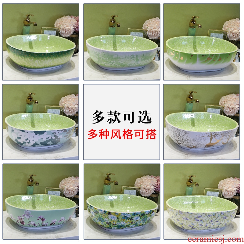 On the ceramic bowl wash gargle lavabo household elliptic green art basin bathroom sinks basin