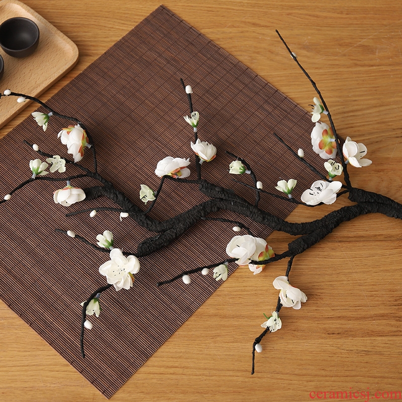 The wintersweet plum blossom peach tree flowers, silk flowers sitting room TV ark Chinese zen ceramic vases, flower art