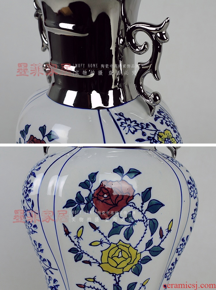Murphy's ancient blue rhyme crack in new Chinese style glazed pottery porcelain vase restoring ancient ways design of blue and white porcelain decorative furnishing articles flower arranging