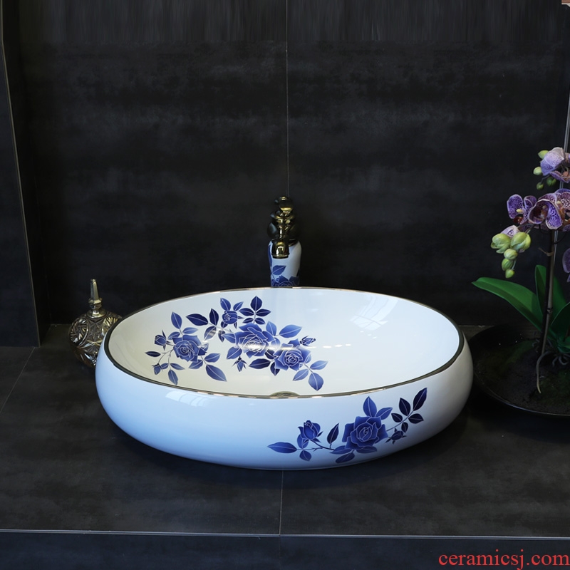 Gold cellnique jingdezhen ceramic lavatory bath art basin of Chinese style antique table face basin round the sink