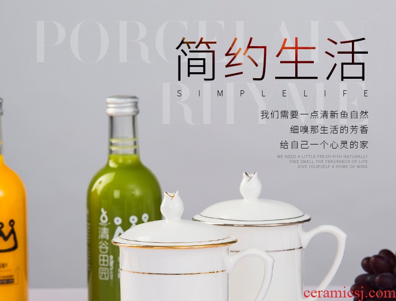 Jingdezhen bone porcelain ceramic tea set, cup hotel meeting custom home with cover glass paint edge tea cups