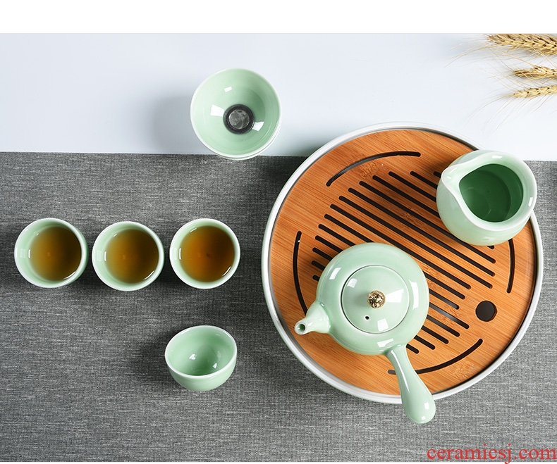 Contracted celadon porcelain god kung fu tea sets of household ceramic teapot teacup side small dry tea tea tray