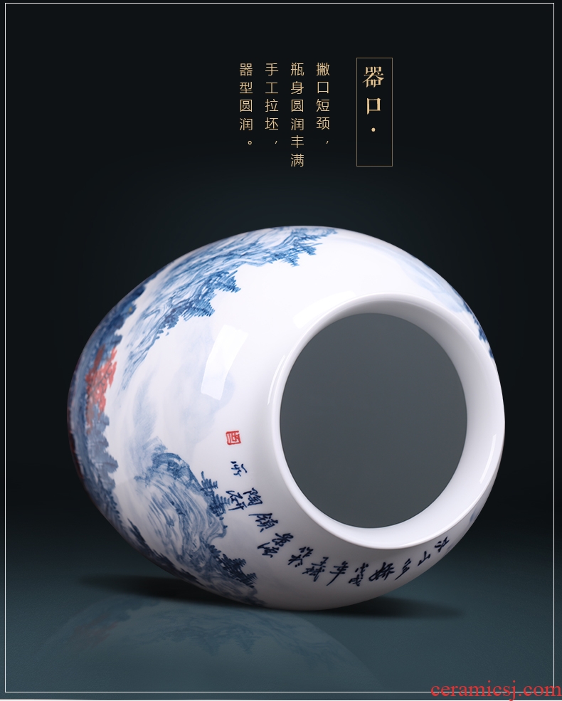 Jingdezhen ceramics master hand painted blue and white porcelain vases, landscape painting of the sitting room porch decoration of new Chinese style furnishing articles