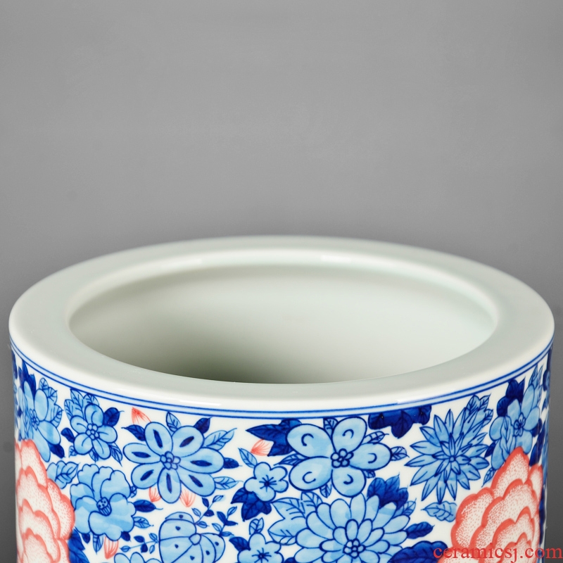 Jingdezhen ceramic vase Chinese hand-painted receive antique calligraphy and painting scroll of painting and calligraphy barrel cylinder barrel landing study furnishing articles