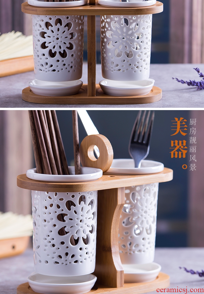 Ceramic tube/cage binocular chopsticks rack shelf/box mouldproof drop Korean creative home kitchen supplies