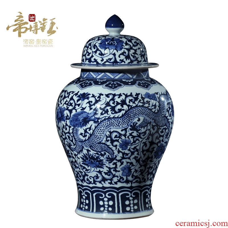 General antique blue and white porcelain of jingdezhen ceramics longfeng pot furnishing articles sitting room TV cabinet storage tank handicraft