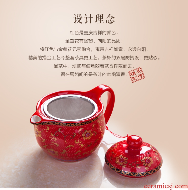 Married kung fu tea set suit wedding Chinese style household contracted jingdezhen ceramic teapot tea tray of a complete set of cups