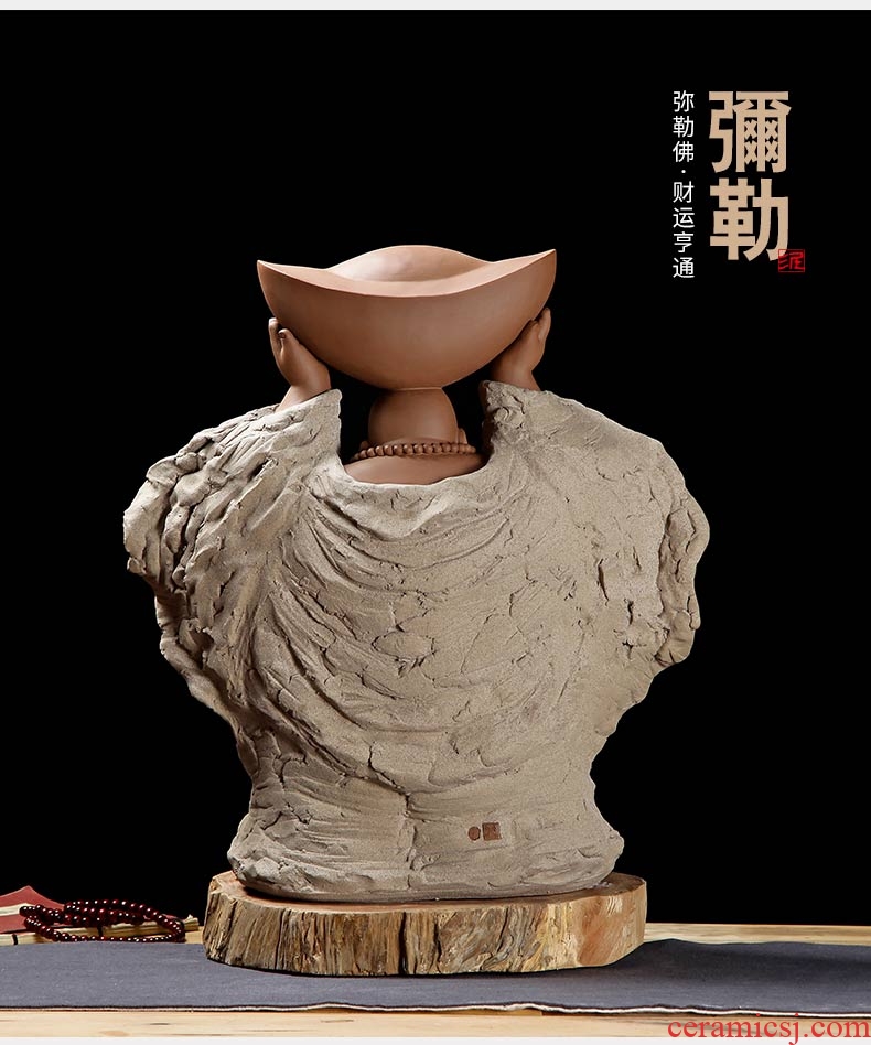 Oriental soil coarse pottery zen furnishing articles ceramic sculpture art housewarming gift/wealth old D40-02