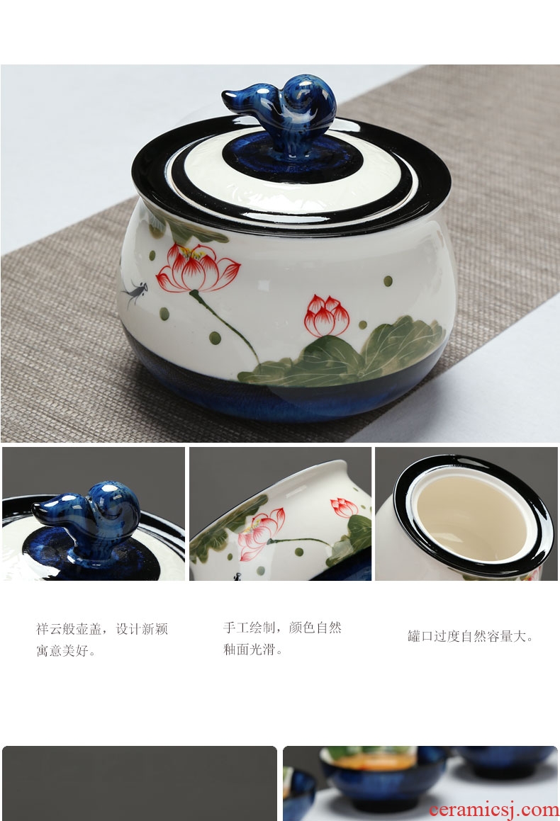 Imperial springs tureen ceramic kung fu tea set suit household contracted hand-painted Japanese tea ceremony kiln teapot tea cups