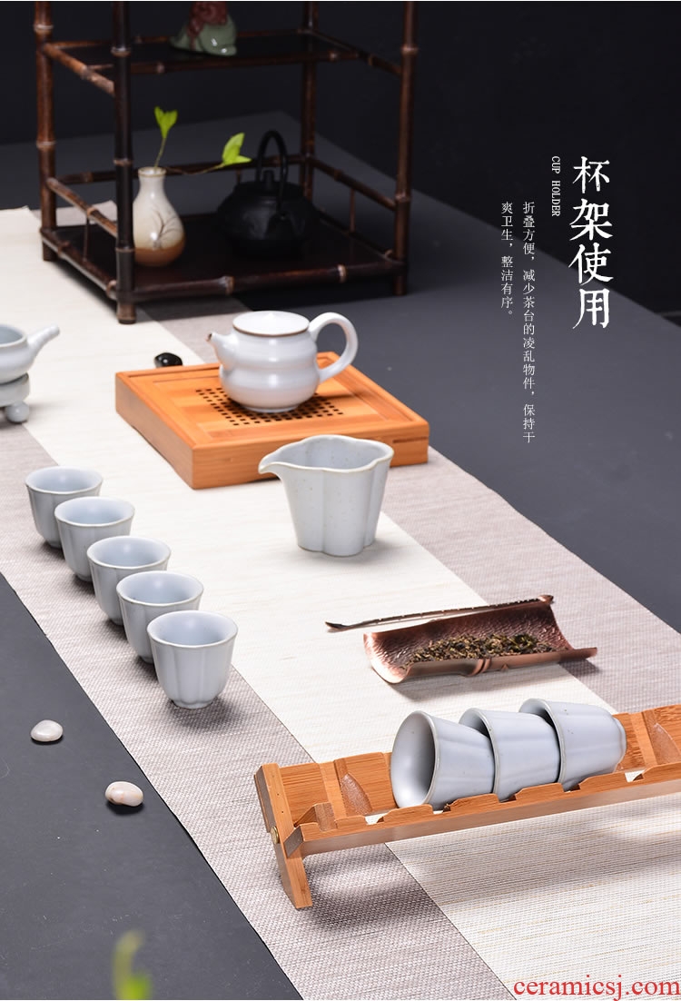 Kung fu tea cups wearing folding receive crossover vehicle travel ceramic drop tea tea accessories bamboo stand