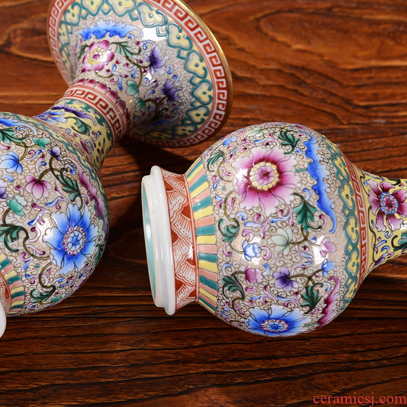 Jingdezhen ceramic vases, flower implement furnishing articles of high-grade handmade antique colored enamel bottle home decoration antique furniture