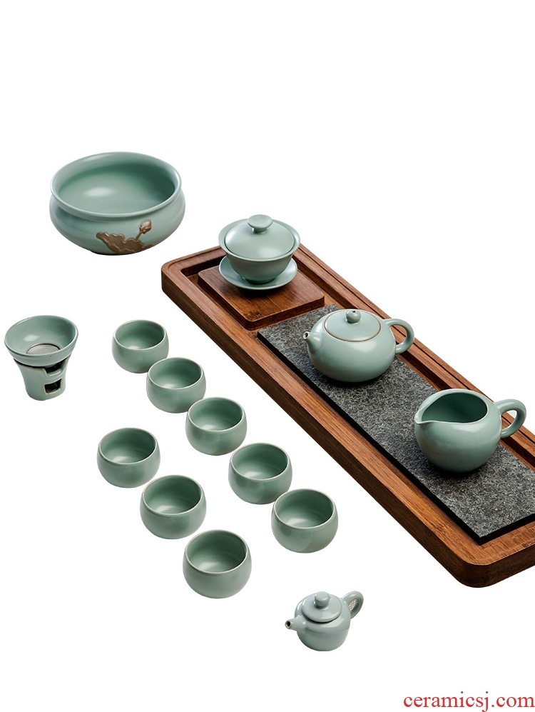 Your kiln kung fu tea set home office of jingdezhen ceramic ice crack glaze teapot tea cups of a complete set of sea