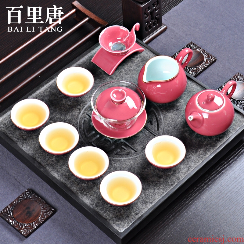 Thyme tang tea household glaze ceramic tea set a complete set of kung fu tea kettle GaiWanCha Japanese sea