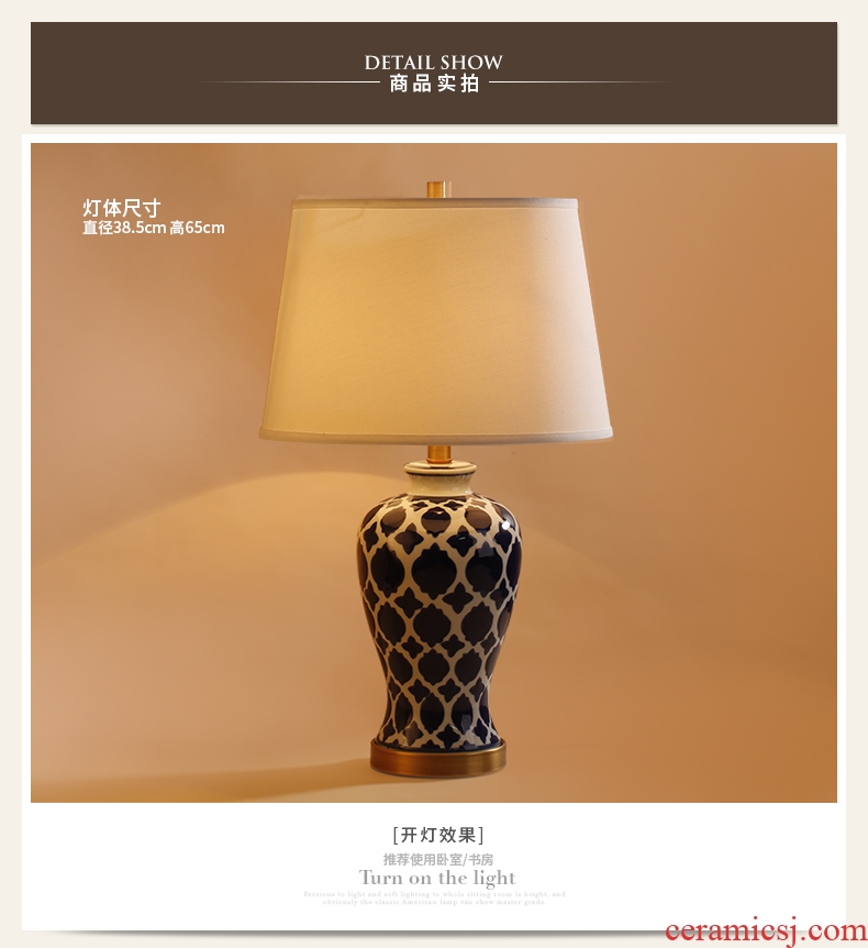 Catron had jingdezhen rural living room desk lamp of bedroom the head of a bed is blue vase hand-painted lamp American ceramic lamp