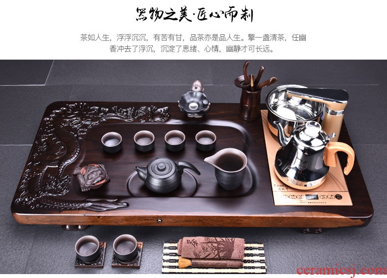 HaoFeng violet arenaceous kung fu tea set suit household ebony wood tea tray tea tea ceramic teapot teacup