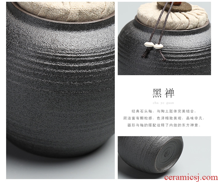 Black pottery morning cheung zen tea canister coarse pottery large firewood seal pot small ceramic wake pu 'er tea packaging